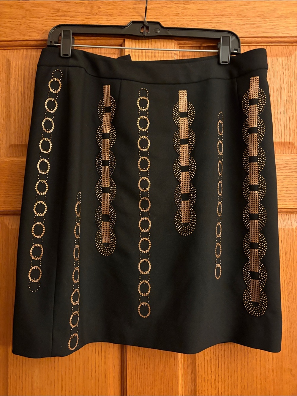 Etcetera Black Embellished A-Line Skirt - Gold Stud Detailing lined- size 10